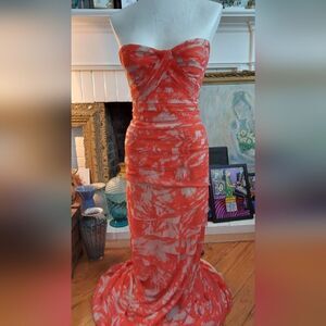BCBGMaxAzria Orange and White Maxi Dress